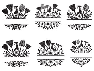 Fototapeta premium CLEANING TOOLS EMBLEM SILHOUETTE.
