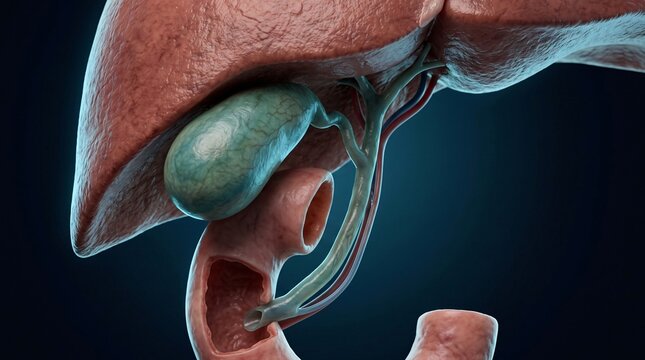 Anatomical Illustration of Male Reproductive System and Gallbladder