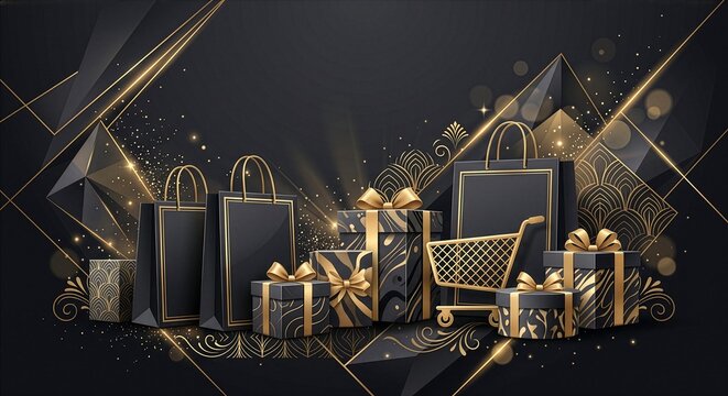 Luxury Black Friday Shopping Background with Gold Elements