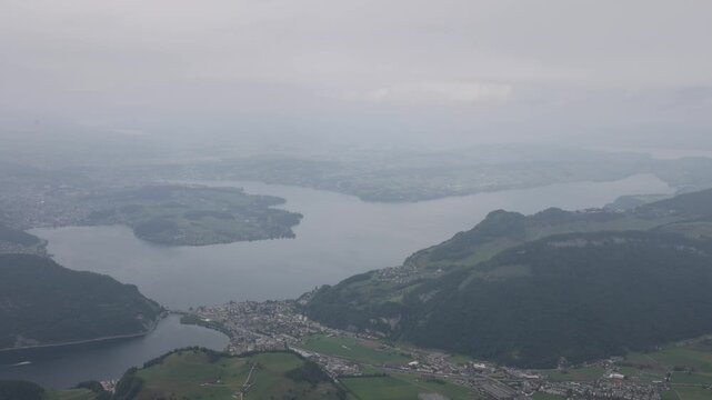 View of Lake Lucerne and the surrounding mountains near Stans, Nidwalden, Switzerland.