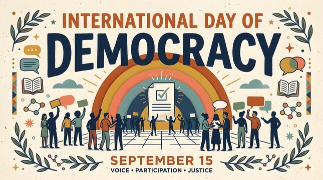 Floral ornament with people and ballot box illustration for international democracy day