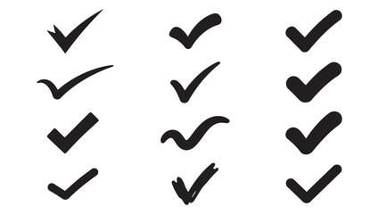Hand Drawn Check Mark Icon Set Vector Black Tick Approval Symbols © Art Corner