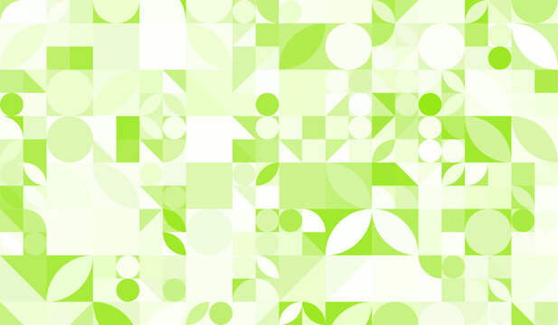 Light Green Lime Abstract  Geometric Pattern with Circles, Squares and Organic Shapes Bauhaus