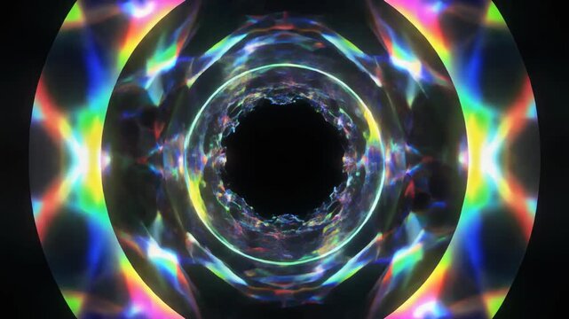 黒背景に浮かぶ虹色エネルギーポータル