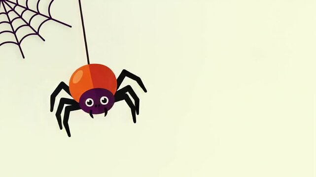Cute cartoon spider dangling from web in Halloween vector animation