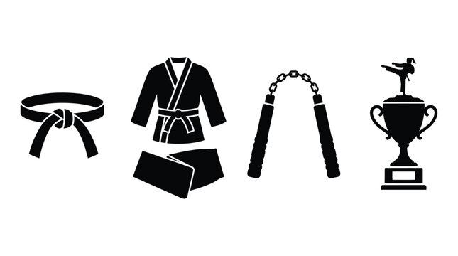 Martial Arts Equipment Silhouette Collection Black Vector Illustration