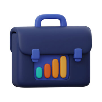 3d illustration of a business briefcase with a bar chart graph icon isolated on transparent background