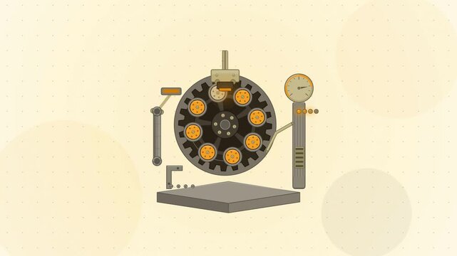 Abstract animated licence coming round for renewal drawn as amber and orange lines and shapes on a bright, clean light background. Seamless looping 4K motion graphics video with free space for text, i
