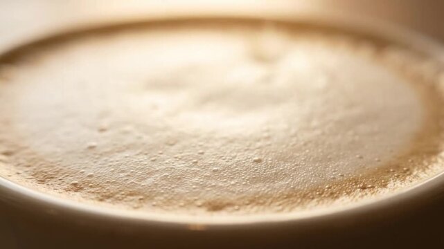 Close-up of Milk Being Poured into a Frothy Coffee Drink