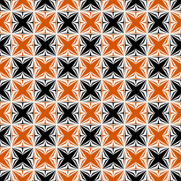 Seamless Black and Orange Cross Shaped Abstract Geometric Art Deco Style Pattern Background