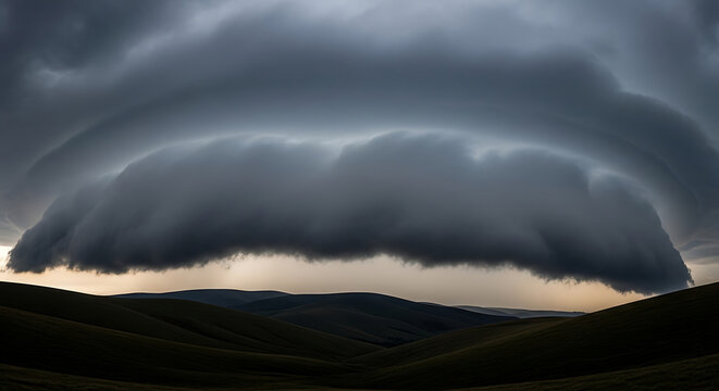 Low Altitude Storm Clouds Scudding Fast Just Above Hilltops