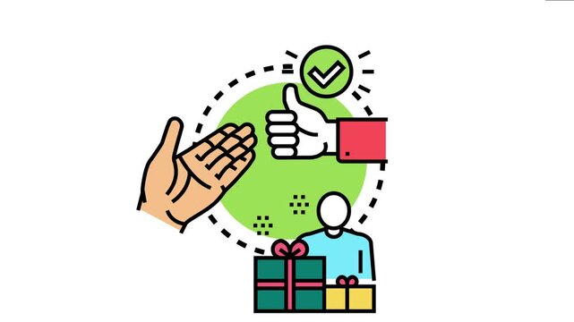 Providing aid and showing appreciation through helpful actions and positive acknowledgment, encouraging good will and service with symbols of approval and giving