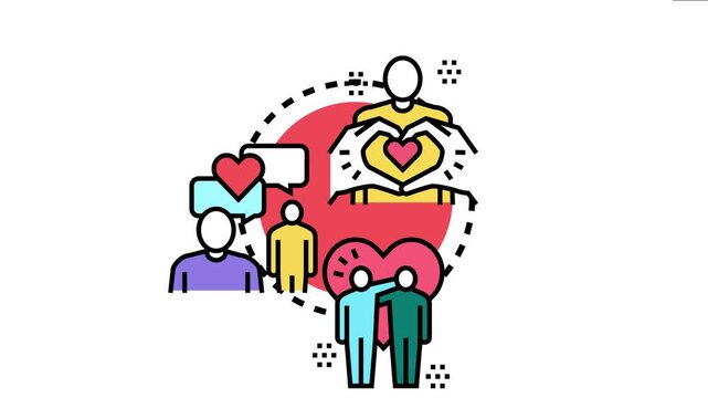 People are actively engaging in various kind gestures. Including forming a heart with hands. Offering a comforting arm around a shoulder. And sharing heartfelt messages. community support