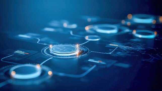 Abstract Digital Workflow Diagram with Glowing Blue Connections