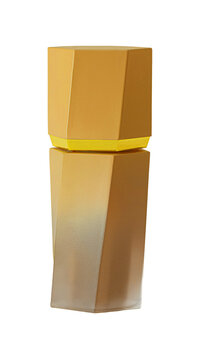 Gold perfume bottle with geometric design and luxury fragrance