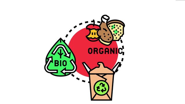 Various food scraps and packaging illustrate the sustainable practice of composting biological waste, promoting environmental responsibility and soil enrichment