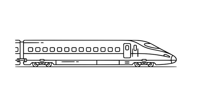 High-speed passenger train thin outline linear vector icon side view