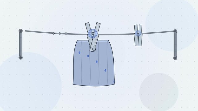 Abstract animated clothes peg gripping a line drawn as blue and cyan lines and shapes on a bright, clean light background. Seamless looping 4K motion graphics video with free space for text, ideal for