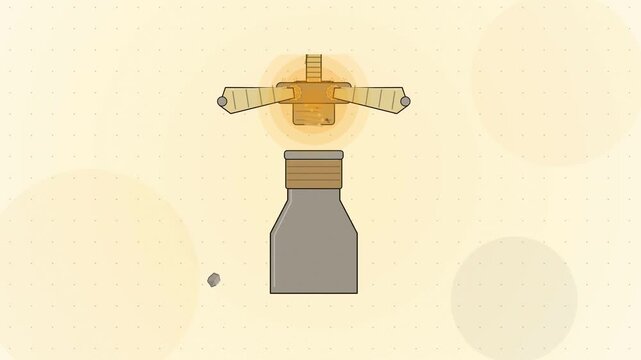 Abstract animated corkscrew drawing out a cork drawn as yellow and gold lines and shapes on a bright, clean light background. Seamless looping 4K motion graphics video with free space for text, ideal 