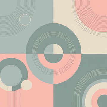 Abstract geometric composition with intersecting circles and pastel color blocks geometry abstract