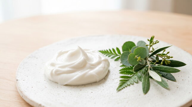 Smooth cream texture on a ceramic surface for skincare products
