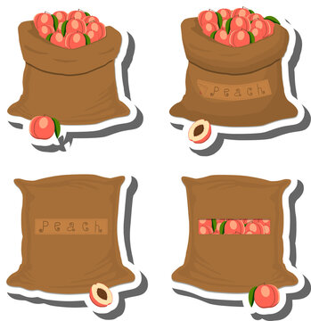 Big fruit set from tasty peach in large textured sacks