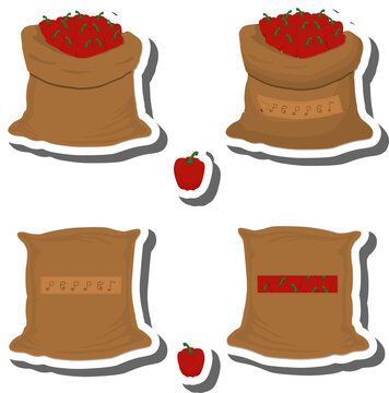 Big vegetable set from tasty pepper in large textured sacks