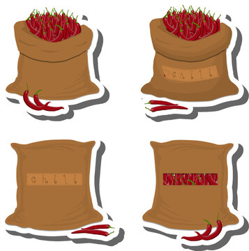 Big vegetable set from tasty pepper chili in large textured sacks