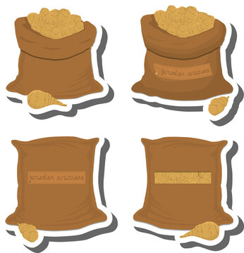 Big vegetable set from tasty artichoke in large textured sacks