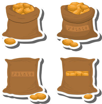 Big vegetable set from tasty potato in large textured sacks