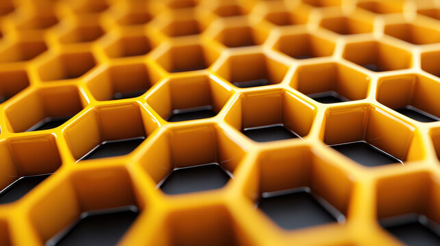 Honeycomb pattern with yellow and black colors creates striking visual effect, showcasing geometric shapes and textures