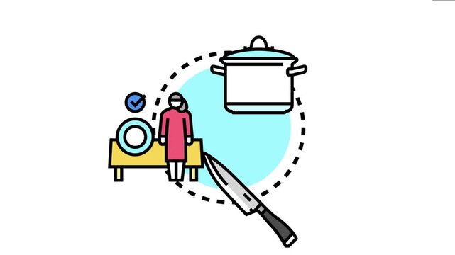 Person learning and perfecting essential cooking abilities like meal preparation and food handling, achieving professional level proficiency in home kitchen management