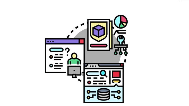 Digital process knowledge acquisition. Data processing. Learning. And self improvement concepts through interconnected elements representing education. Training