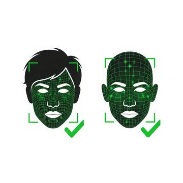 Face recognition scan with digital security check marks