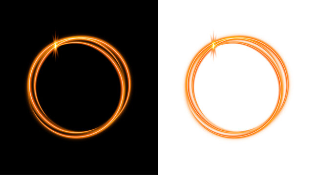 Glowing golden light ring effect isolated on transparent background for your creative design projects