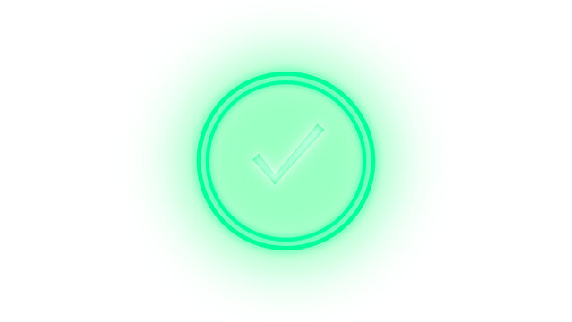 Green glowing neon checkmark icon on transparent background