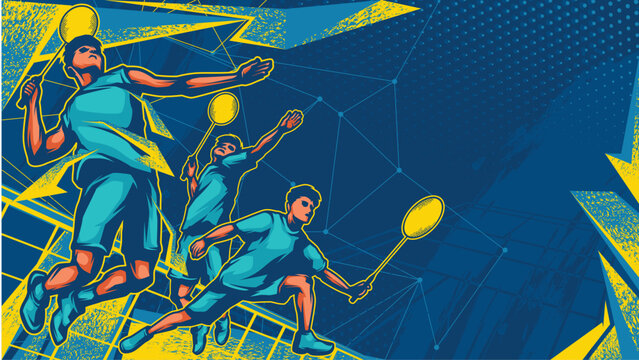 BADMINTON Sports Background Vector. International Sports Day Illustration. Graphic Design for the decoration of gift certificates, banners, and flyer 