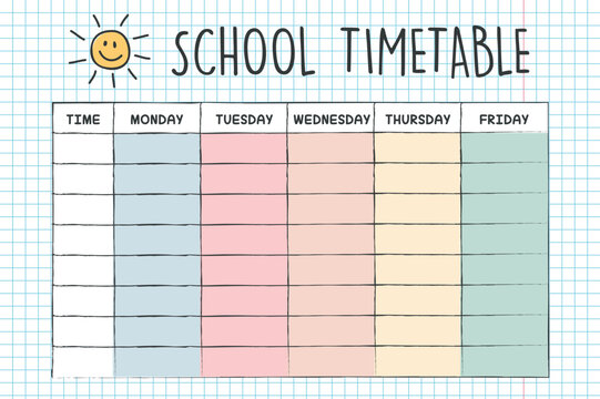 education school timetable for kids weekly planner vector illustration