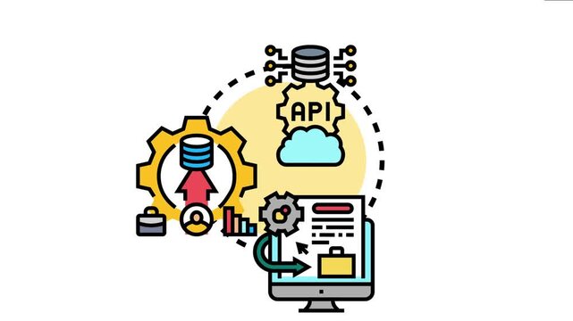 Knowledge repository integration system showing a database, cloud api connection, and computer processing information for efficient data management and business workflow