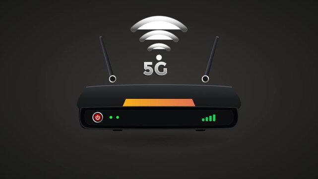 Animated 3D High Speed 5G Wi-Fi Router Vector Illustration with Glowing Signal Waves and Network Technology Concept