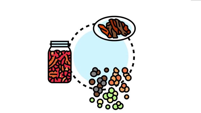Dietary preference outlining kosher food for healthy eating, including prepared meat, pickled vegetables, and various spices for cooking