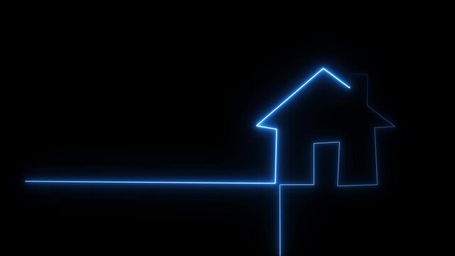 Neon line home icon. Neon line Cool linear animated home icon. House icon Futuristic Neon Icon Animation in 4K