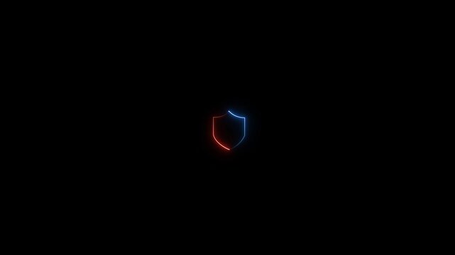 Shield icon security neon glowing blue animation on a black background-4k animation