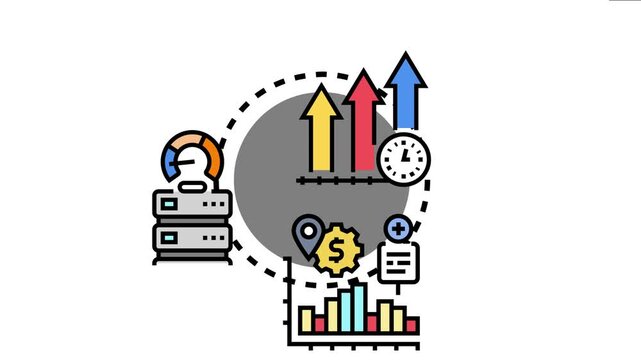 Business analytics displaying data visualization for tracking key performance indicators, measuring operational efficiency, and achieving strategic goals with ongoing progress
