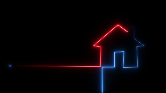 Neon line home icon. Neon line Cool linear animated home icon. House icon Futuristic Neon Icon Animation in 4K