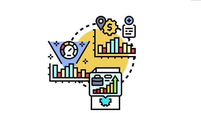 Business analytics system measuring key performance indicators, monitoring financial efficiency, and achieving success through data driven strategic planning and development growth