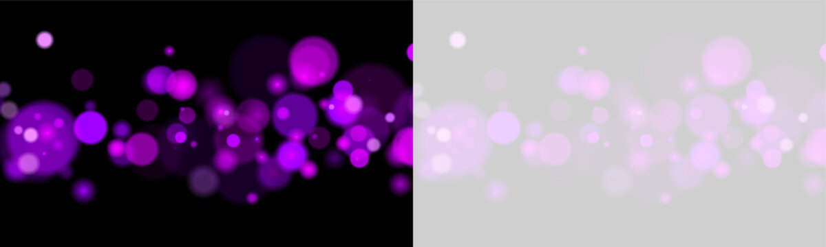 A cluster of vibrant purple bokeh lights scattered horizontally. The circles vary in size and intensity with soft edges against a black background. This visual lends itself well to festive.