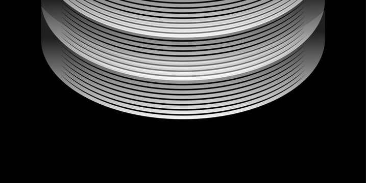 Abstract Curved Lines with Monochrome 3D Wave Design on Black Background