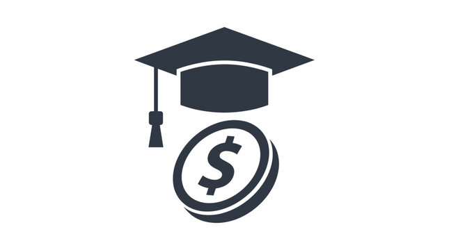 Graduation cap with dollar coin vector illustration representing expensive university tuition costs or financial investment for higher education degree programs