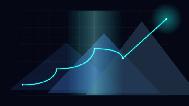 Glowing Cyan Line Graph Rising Over Triangular Shapes on Dark Background
